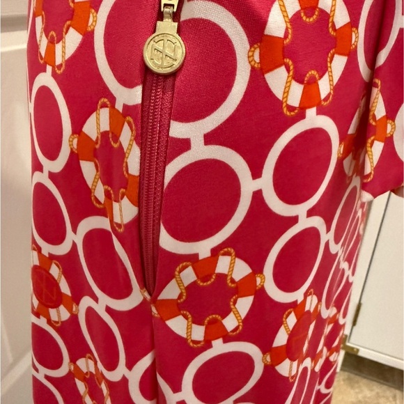 Tracy Negoshian Red and White Lifesaver Nautical Print Wrap Dress. Medium - Picture 2 of 6